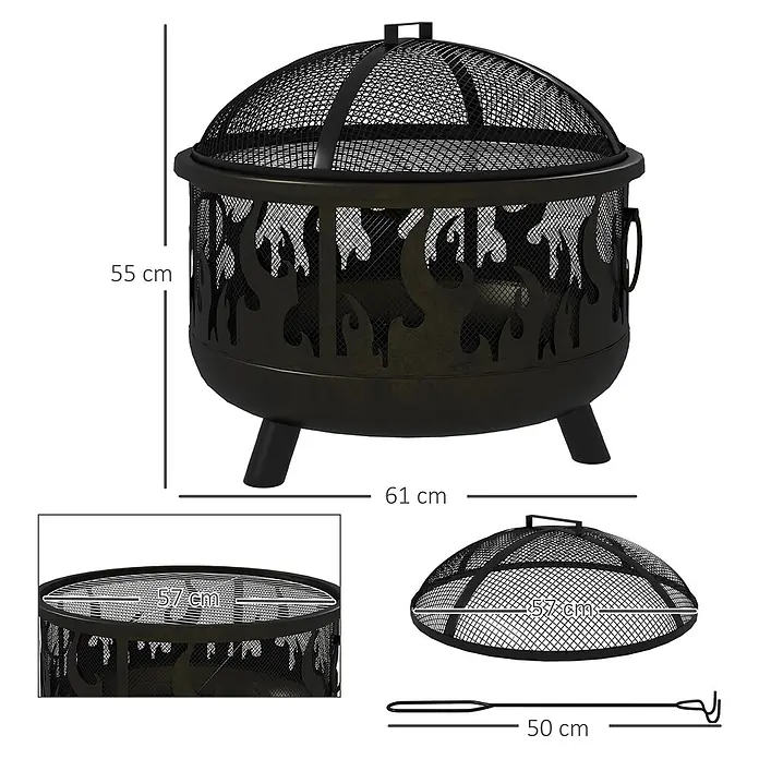 Outsunny Holzkohlegrill - Grillfläche (B x T): 57 x 57 cm, Schwarz