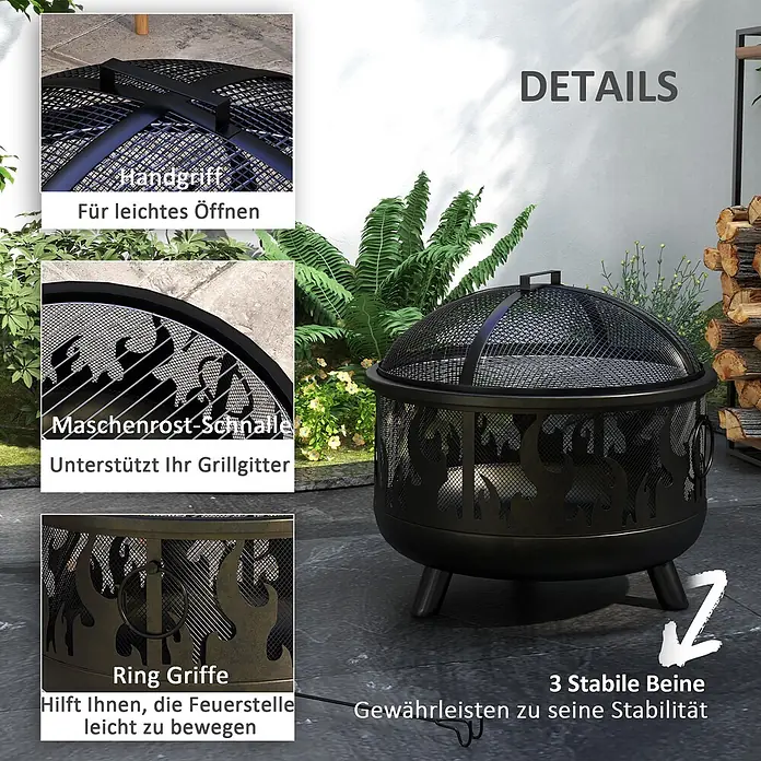 Outsunny Holzkohlegrill - Grillfläche (B x T): 57 x 57 cm, Schwarz
