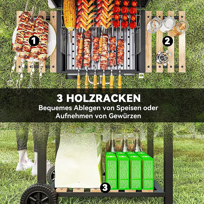 Outsunny Holzkohlegrill - Grillfläche (B x T): 70 x 40 cm, Durchmesser Grillfläche: 80 cm, Schwarz