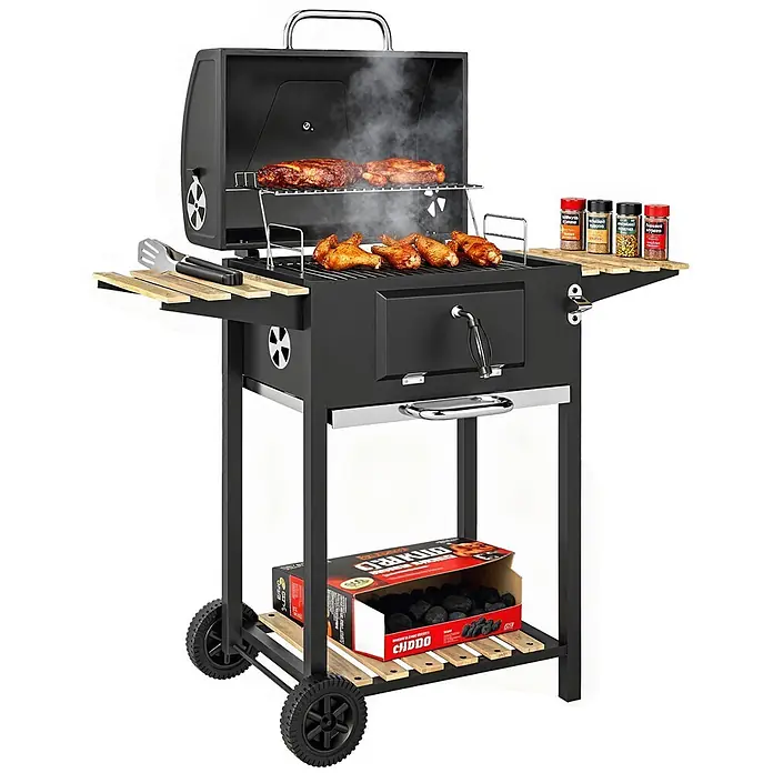Outsunny Holzkohlegrill - Grillfläche (B x T): 70 x 40 cm, Durchmesser Grillfläche: 80 cm, Schwarz