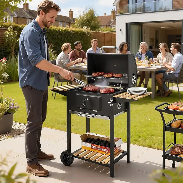 Outsunny Holzkohlegrill - Grillfläche (B x T): 70 x 40 cm, Durchmesser Grillfläche: 80 cm, Schwarz