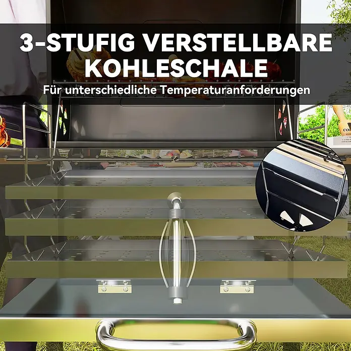 Outsunny Holzkohlegrill - Grillfläche (B x T): 70 x 40 cm, Durchmesser Grillfläche: 80 cm, Schwarz