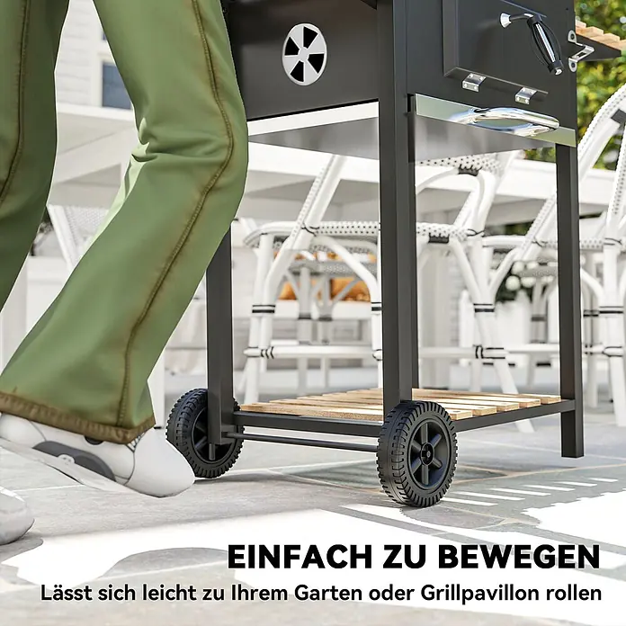 Outsunny Holzkohlegrill - Grillfläche (B x T): 70 x 40 cm, Durchmesser Grillfläche: 80 cm, Schwarz