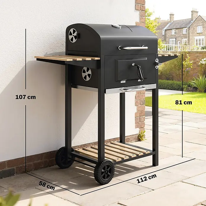 Outsunny Holzkohlegrill - Grillfläche (B x T): 70 x 40 cm, Durchmesser Grillfläche: 80 cm, Schwarz