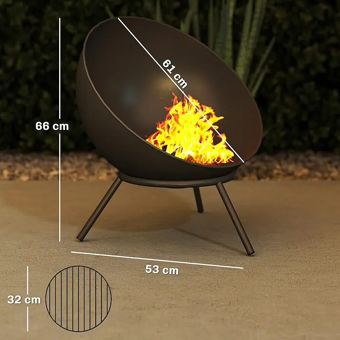 Outsunny Holzkohlegrill - Grillfläche (B x T): 32 x 32 cm, Durchmesser Grillfläche: 32 cm, Schwarz