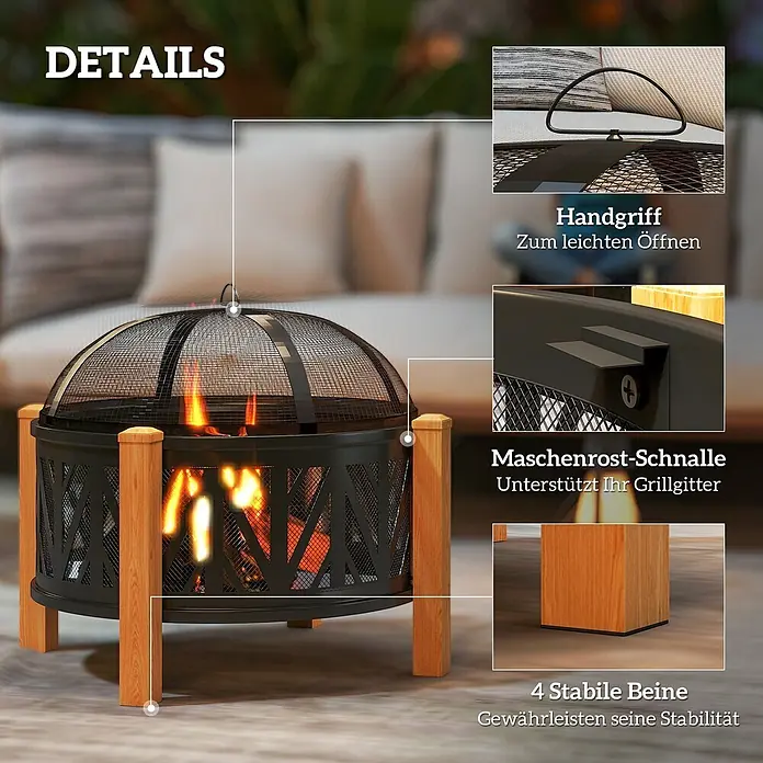 Outsunny Holzkohlegrill - Grillfläche (B x T): 58 x 58 cm, Durchmesser Grillfläche: 58 cm, Schwarz