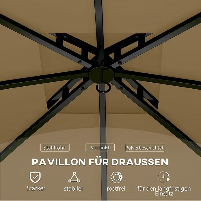 Outsunny Standard-Pavillon - B x T: 335 x 335 cm, Farbe Gestell: Braun, Metall