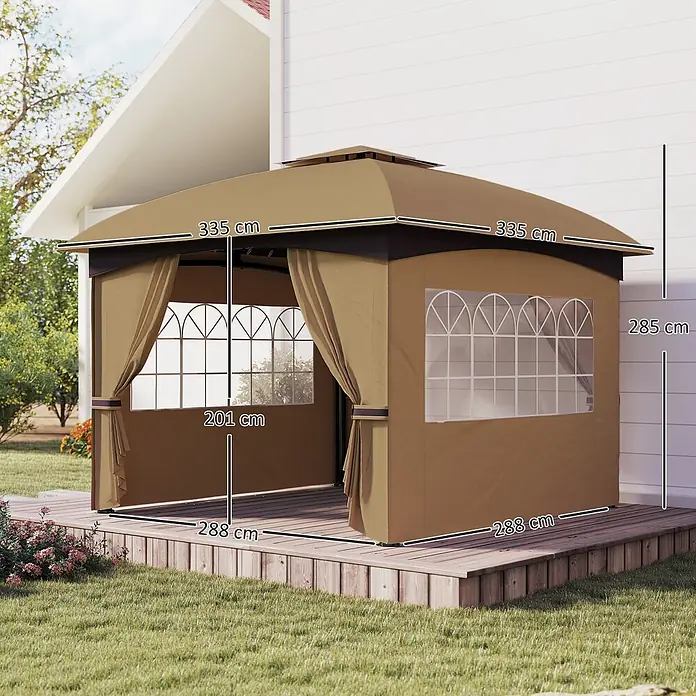 Outsunny Standard-Pavillon - B x T: 335 x 335 cm, Farbe Gestell: Braun, Metall