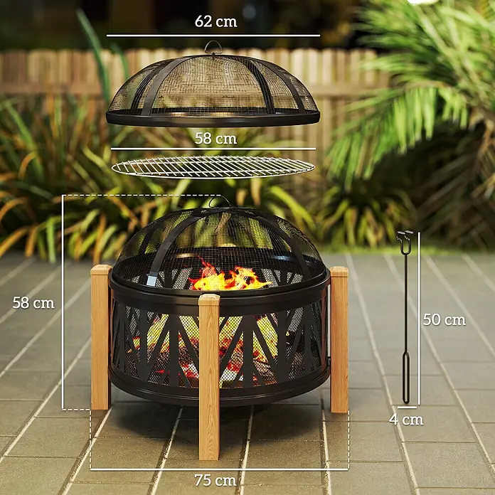 Outsunny Holzkohlegrill - Grillfläche (B x T): 58 x 58 cm, Durchmesser Grillfläche: 58 cm, Schwarz