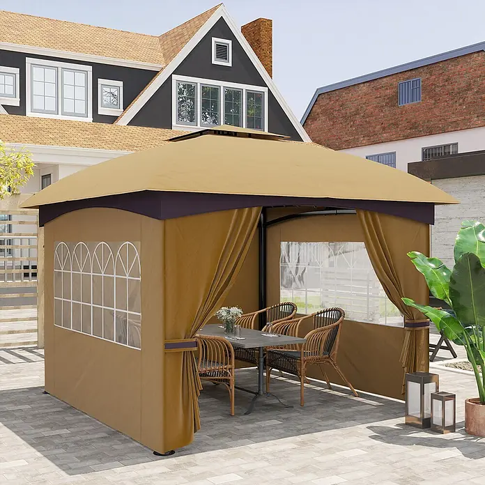 Outsunny Standard-Pavillon - B x T: 335 x 335 cm, Farbe Gestell: Braun, Metall