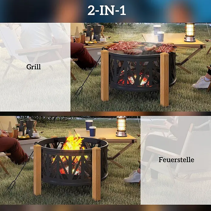 Outsunny Holzkohlegrill - Grillfläche (B x T): 58 x 58 cm, Durchmesser Grillfläche: 58 cm, Schwarz