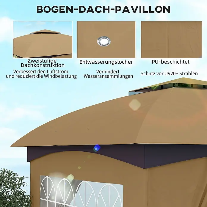 Outsunny Standard-Pavillon - B x T: 335 x 335 cm, Farbe Gestell: Braun, Metall
