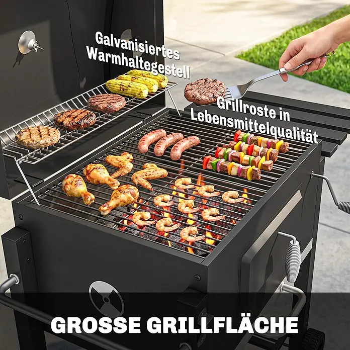 Outsunny Holzkohlegrill - Grillfläche (B x T): 41,6 x 55 cm, Durchmesser Grillfläche: 69 cm, Schwarz