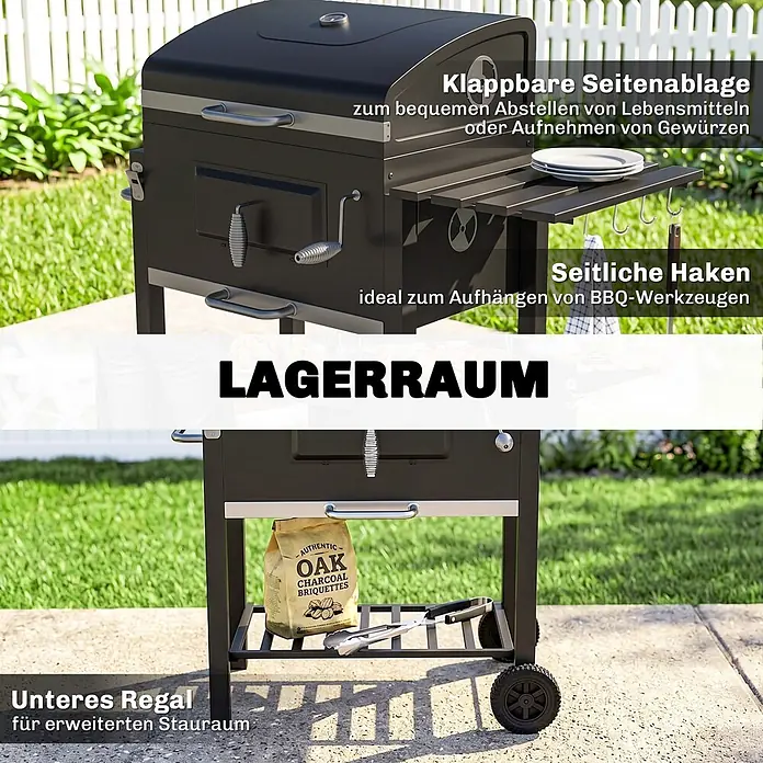 Outsunny Holzkohlegrill - Grillfläche (B x T): 41,6 x 55 cm, Durchmesser Grillfläche: 69 cm, Schwarz