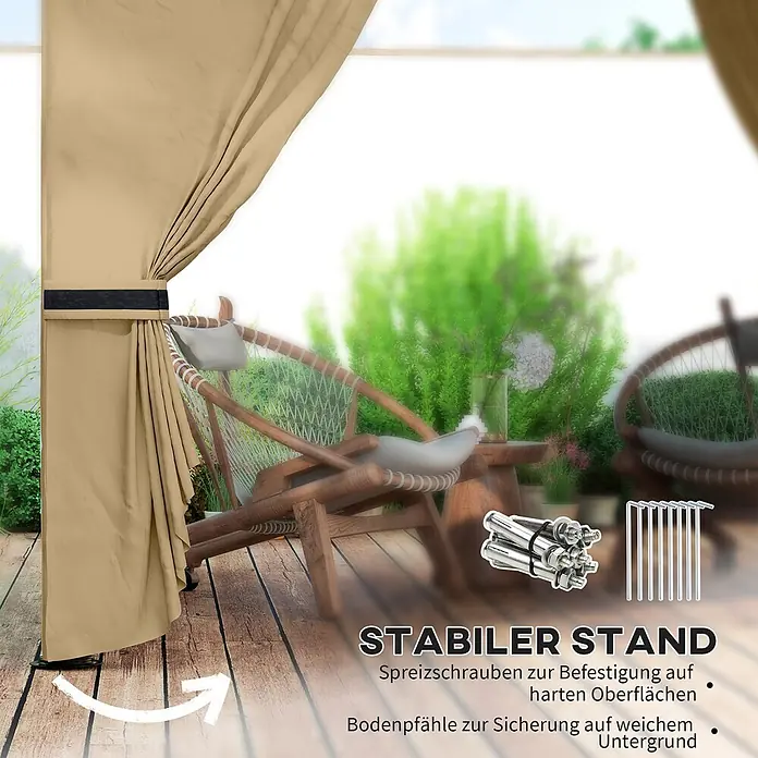 Outsunny Standard-Pavillon - B x T: 335 x 335 cm, Farbe Gestell: Braun, Metall