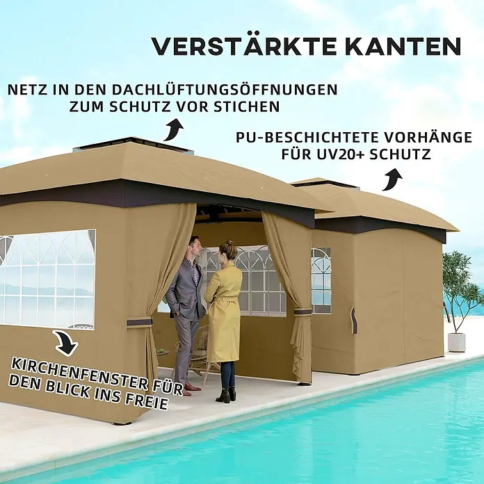 Outsunny Standard-Pavillon - B x T: 335 x 335 cm, Farbe Gestell: Braun, Metall