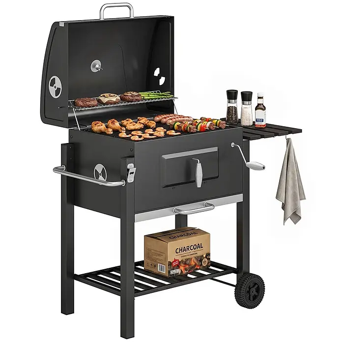 Outsunny Holzkohlegrill - Grillfläche (B x T): 41,6 x 55 cm, Durchmesser Grillfläche: 69 cm, Schwarz