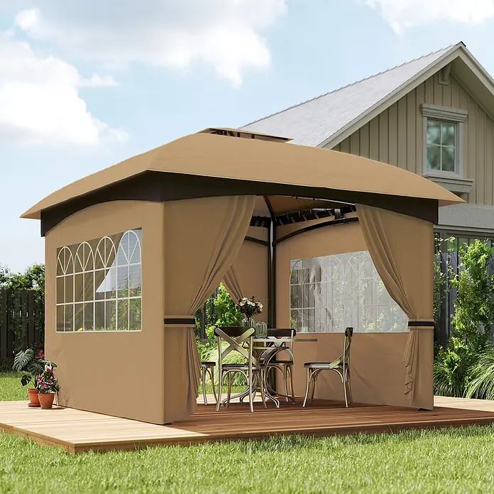 Outsunny Standard-Pavillon - B x T: 335 x 335 cm, Farbe Gestell: Braun, Metall