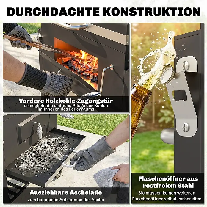 Outsunny Holzkohlegrill - Grillfläche (B x T): 41,6 x 55 cm, Durchmesser Grillfläche: 69 cm, Schwarz