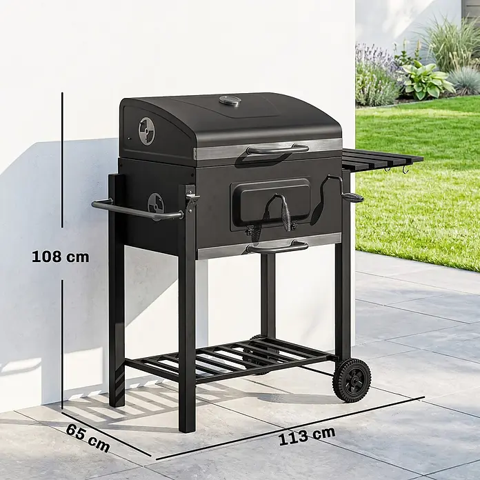 Outsunny Holzkohlegrill - Grillfläche (B x T): 41,6 x 55 cm, Durchmesser Grillfläche: 69 cm, Schwarz