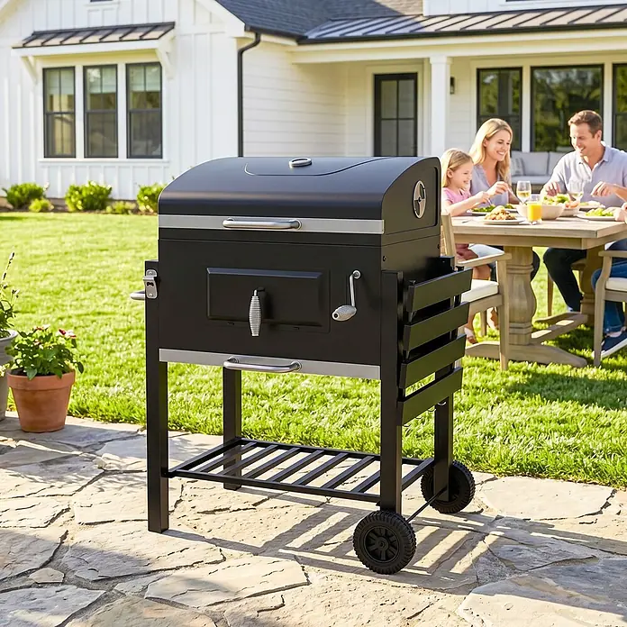 Outsunny Holzkohlegrill - Grillfläche (B x T): 41,6 x 55 cm, Durchmesser Grillfläche: 69 cm, Schwarz