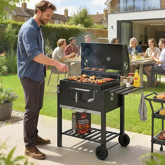 Outsunny Holzkohlegrill - Grillfläche (B x T): 41,6 x 55 cm, Durchmesser Grillfläche: 69 cm, Schwarz