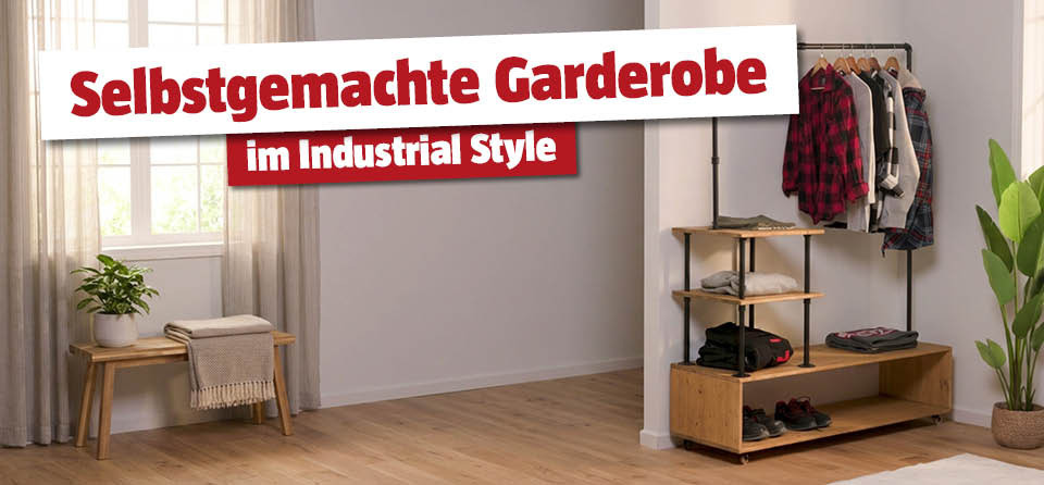 Selbstgemachte Kleiderstange im Industrial Style im Zimmer mit Hemden