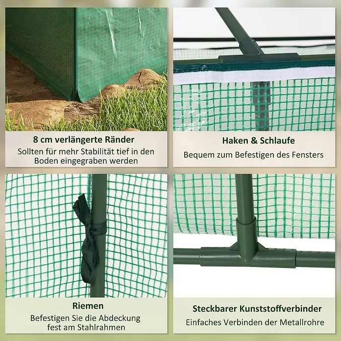 Outsunny Gewächshaus - 180 x 92 cm, Material Seitenwand: Kunststoff, 0,3 mm, Grün