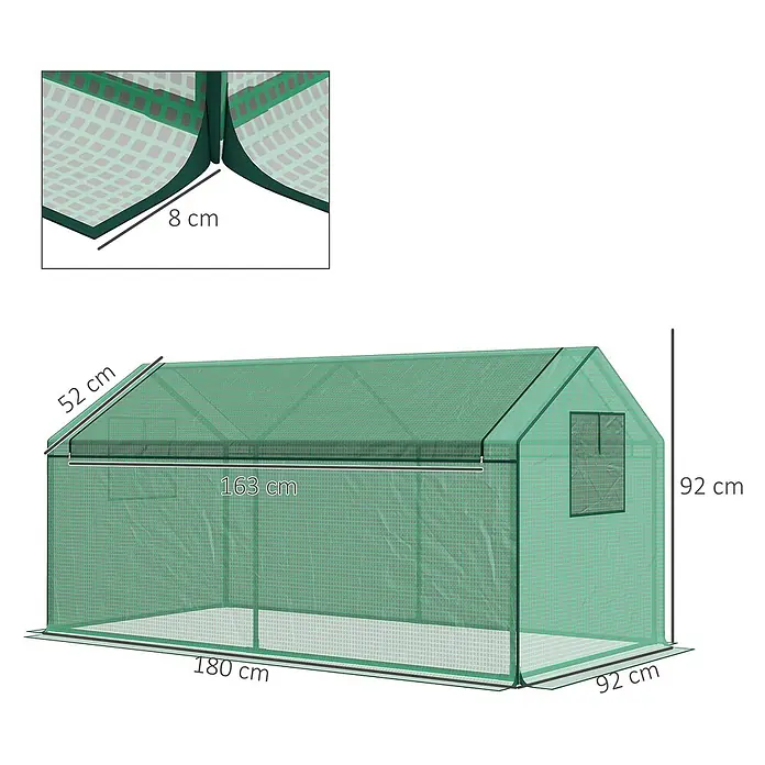 Outsunny Gewächshaus - 180 x 92 cm, Material Seitenwand: Kunststoff, 0,3 mm, Grün