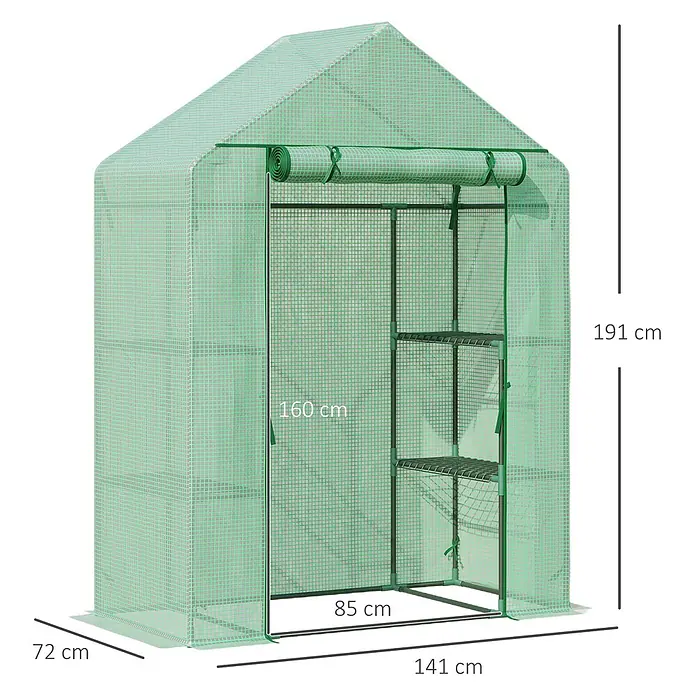 Outsunny Gewächshaus - 141 x 72 cm, Material Seitenwand: Kunststoff, 0,3 mm, Dunkelgrün