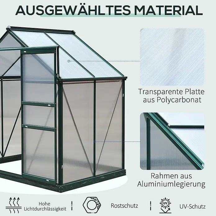 Outsunny Gewächshaus - 190 x 132 cm, Material Seitenwand: Sonstige, 0,5 mm, Grün