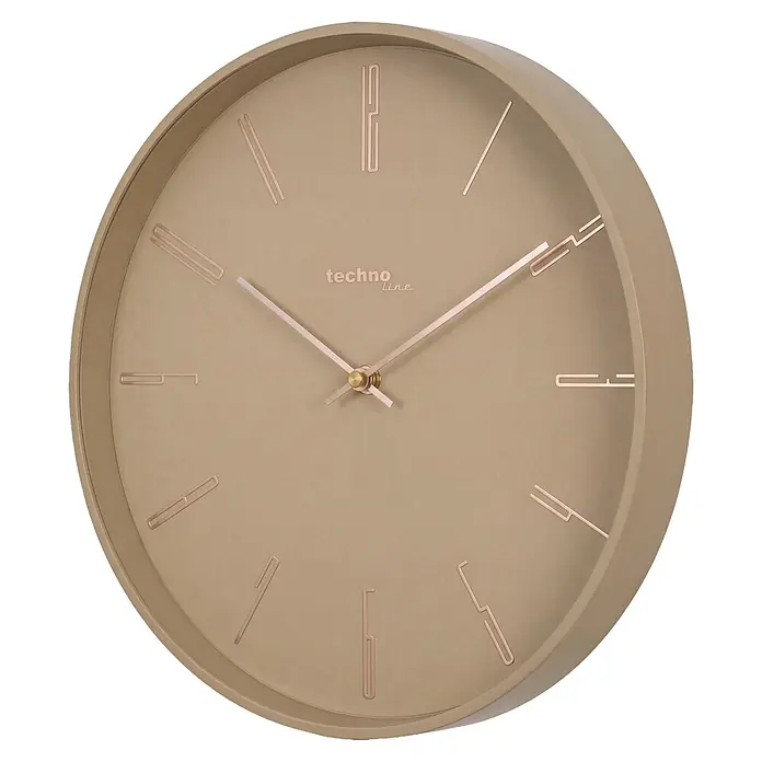 Technoline Wanduhr WT 2700 - Durchmesser: 30 cm, Beige - Runde beige Wanduhr mit roségoldenen Zeigern und stilisierten Markierungen.