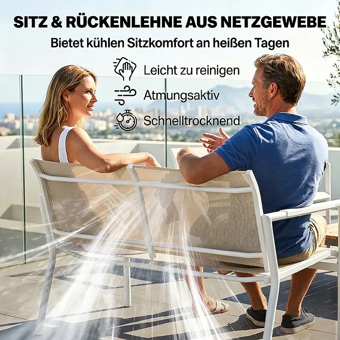 Outsunny Loungemöbel-Set - 4 -tlg., Metall, Netzstoff, Cremeweiß - Helle Outdoor-Stühle mit atmungsaktiven Netzgewebe-Sitzen und Rückenlehnen, die kühlen Komfort bieten. Wasserspritzer zeigen schnelle Trocknung und einfache Reinigung.