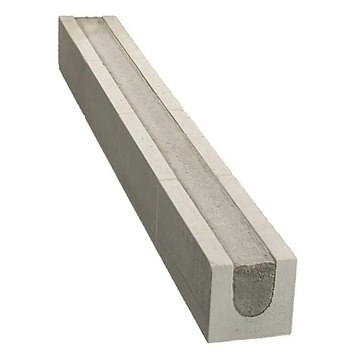 Kalksand-Sturz 2DF - 100 x 11,5 x 11,3 cm - Grauer Beton-Bordstein mit U-förmigem Kanal. Ideal für Randbegrenzungen und Entwässerungssysteme im Garten- und Landschaftsbau.