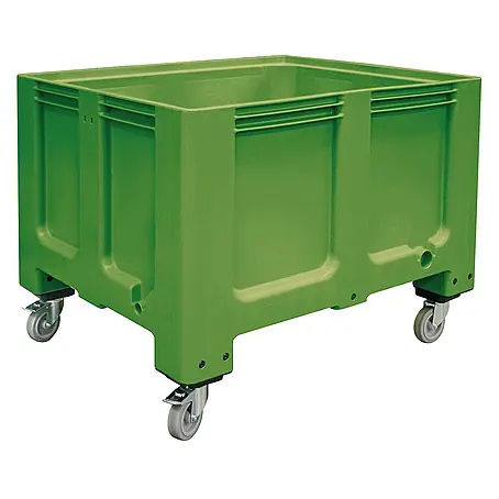 BRB Palettenbox, Industrieausführung, mit 4 Lenkrollen und 2 Feststellbremsen, 610 Liter, LxBxH 120x100x92 cm, Boden/Wände geschlossen (grün)