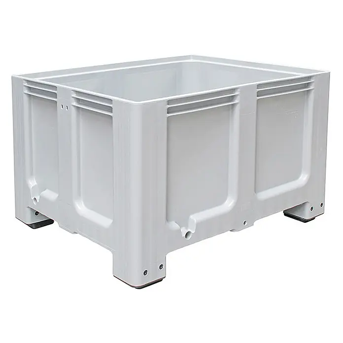 BRB Palettenbox - L x B x H: 120 x 100 x 76 cm, 610 l, grau - Grauer Kunststoff-Palettenbehälter mit verstärkten Seiten und Füßen für Gabelstaplerzugang.