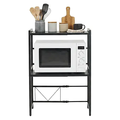 Berlinlodge  Metallregal Verstellbares Mikrowellenregal NEXO 3-Stufig 80x40-60x36 cm Metall Schwarz