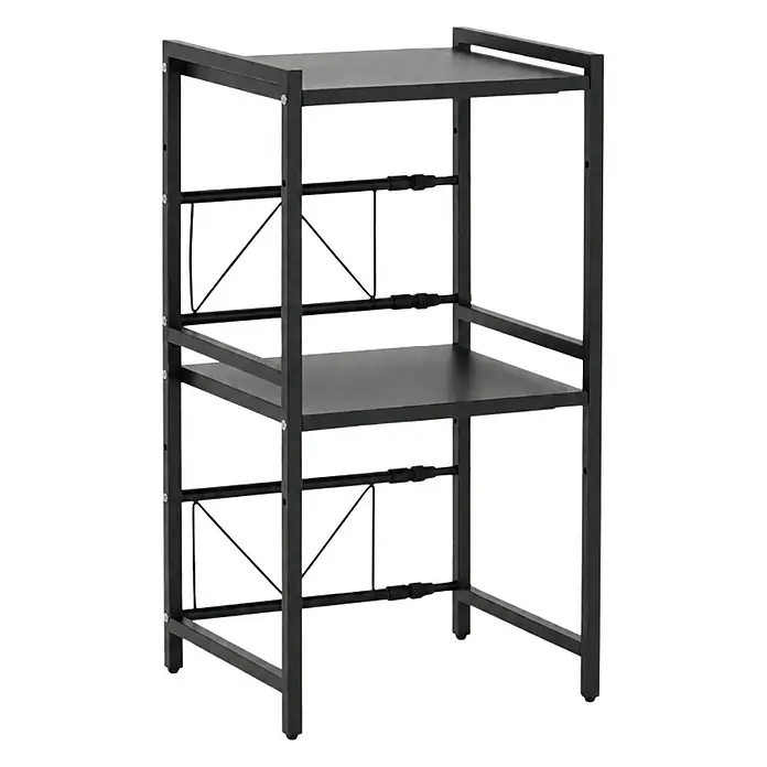 Berlinlodge Metallregal Verstellbares Mikrowellenregal NEXO 3-Stufig 80x40-60x36 cm Metall Schwarz - H x B x T: 80 x 60 x 36 cm, Anzahl Böden: 2 Stk., Schrauben, Schwarz