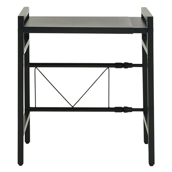 Berlinlodge Metallregal Verstellbares Mikrowellenregal NEXO 2-Stufig 46x40-60x36 cm Metall Schwarz - H x B x T: 46 x 60 x 36 cm, Anzahl Böden: 1 Stk., Schrauben, Schwarz - Schwarzes Küchenregal aus Metall mit Ablage und diagonaler Rückenverstrebung.