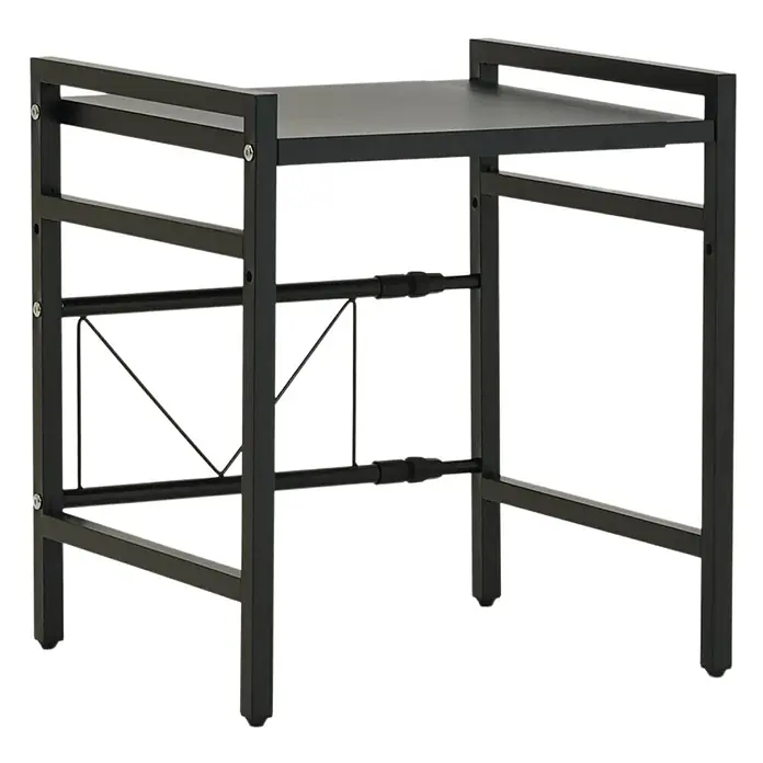 Berlinlodge Metallregal Verstellbares Mikrowellenregal NEXO 2-Stufig 46x40-60x36 cm Metall Schwarz - H x B x T: 46 x 60 x 36 cm, Anzahl Böden: 1 Stk., Schrauben, Schwarz - Schwarzes Metall- und Holzregal mit Ablagefläche und Querstreben. Ideal für Küche oder Büro.
