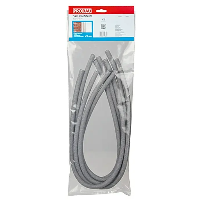 Probau Fugen-Unterfüllprofil - Durchmesser: 15 mm - Verpackung mit grauen Fugen-Unterfüllprofilen von Pro Bau, ideal für Mauerwerksfugen. Für langlebige und saubere Abdichtung.
