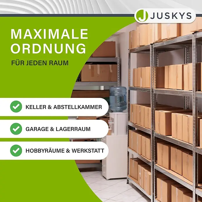 Juskys Eckregal - H x B x T: 160 x 75 x 75 cm, Traglast pro Boden: 80 kg, Anzahl Böden: 4 Stk., Silber
