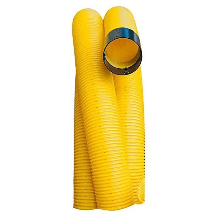 ACO Master Drainagerohr - Durchmesser: 100 mm, Länge: 10 m, Gelocht - Gelbes, flexibles Abflussrohr mit schwarzer Kupplung, ideal für Entwässerungssysteme und Bauanwendungen. Robust und einfach zu installieren.