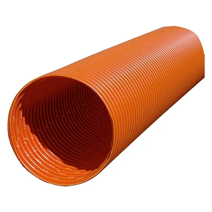 ACO Master Vollsickerrohr - Durchmesser: 100 mm, Länge: 2,5 m - Orangefarbenes, gewelltes Drainagerohr aus Kunststoff, das für Entwässerungssysteme verwendet wird.