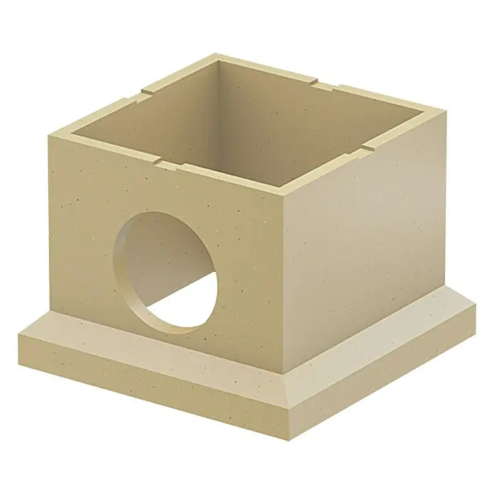 ACO Self Aufsatzkasten - 25 x 25 x 20 cm, Durchmesser: 100 mm - Beton-Schachtfertigteil mit einem kreisförmigen Loch, ideal für Bauprojekte. Seine robuste Konstruktion sorgt für Langlebigkeit.