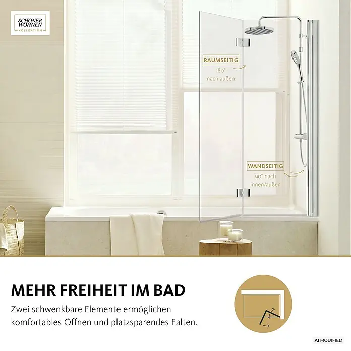 SCHÖNER WOHNEN-Kollektion Badewannenaufsatz Elara 2-teilig Faltbar 100 x 140 Chom - B x H: 100 x 140 cm, Chrom