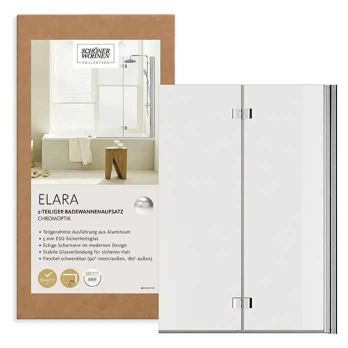 SCHÖNER WOHNEN-Kollektion Badewannenaufsatz Elara 2-teilig Faltbar 100 x 140 Chom - B x H: 100 x 140 cm, Chrom