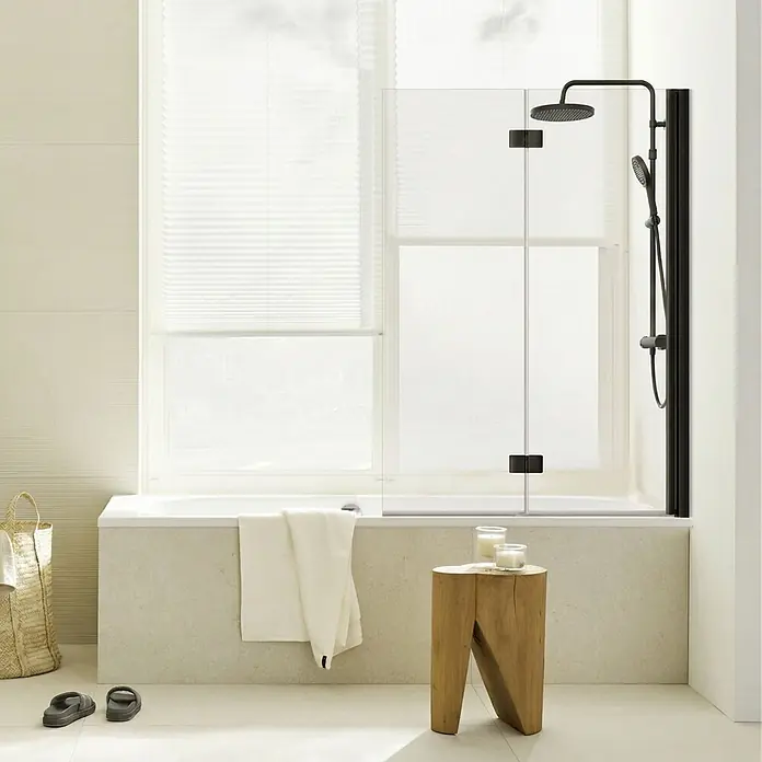 SCHÖNER WOHNEN-Kollektion Badewannenaufsatz Elara 2-teilig Faltbar 100 x 140 Mattschwarz - B x H: 100 x 140 cm, Mattschwarz