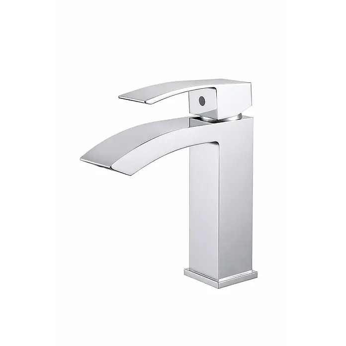 Hudor Waschtischarmatur 02111cw -  - Moderner Einhebel-Waschtischmischer aus Chrom mit flachem, geschwungenem Auslauf und rechteckigem Sockel.