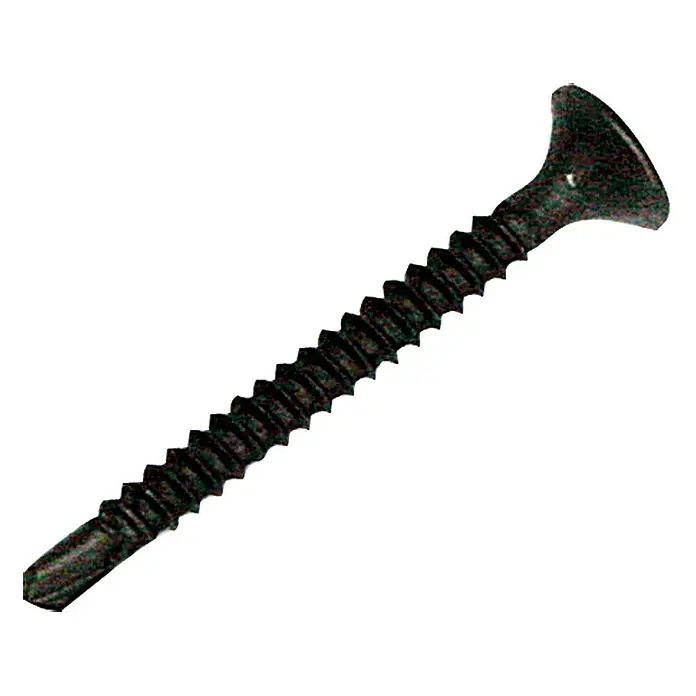 Knauf Schnellbauschraube TB25 - Durchmesser: 3,5 mm, Länge: 25 mm, 250 Stk. - Ein schwarze Schnellbauschraube im Detail, gut erkennbar die Gewindeform. Ideal für Trockenbauarbeiten und andere Befestigungen.